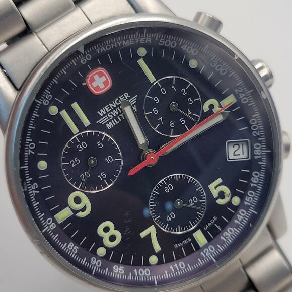 WENGER Swiss Army Men COMMANDO CHRONOGRAPH Black Sunburst Watch Military - Picture 3 of 16